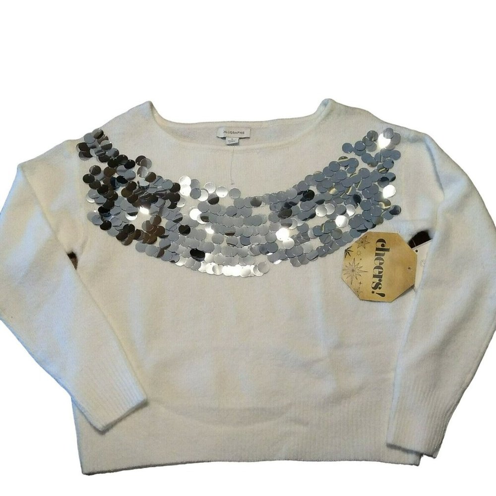 Calligraphie Sweater Sequin Embellished Pullover Ivory Size Small